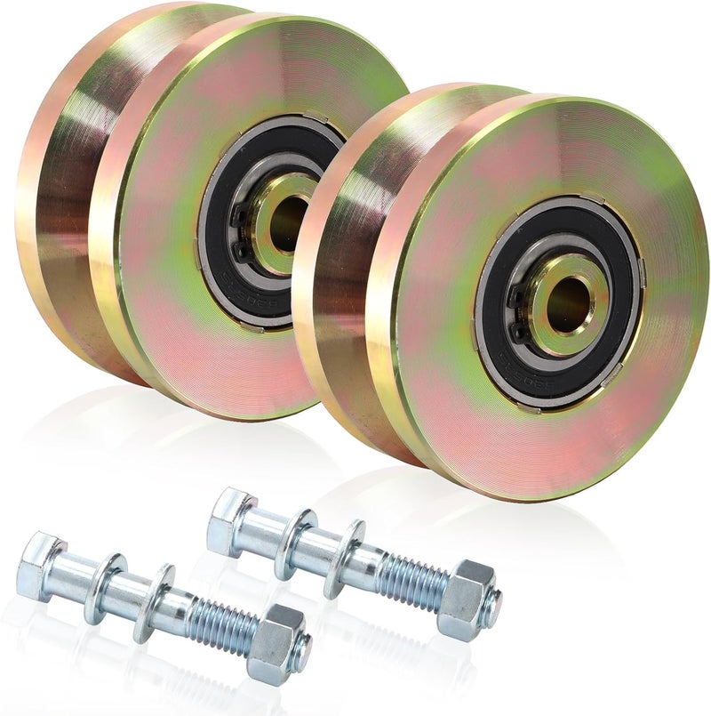 Goaste 2 Pack 4" Solid Slide V Groove Wheels, Heavy Duty Sliding Gate Casters, 1-3/4" Width Rolling Gate Wheels with Screw & Double Bearings for Industrial Machines Rail, Load Capacity 1000 Lbs - Image 1